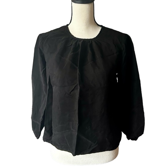 Stateside Sz Small Black Cupro Long Sleeve Top Gathered Neck Puff Sleeves - Picture 2 of 11
